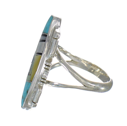 Silver Multicolor Inlay Southwest Ring Size 6-1/4 MX61129