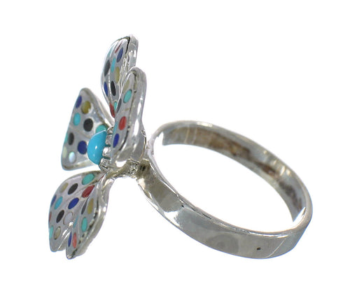 Flower Multicolor Inlay Silver Ring Size 7-1/4 MX61247