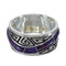 Southwest Authentic Sterling Silver Magenta Turquoise Inlay Water Wave Ring Size 6-1/4 QX74295