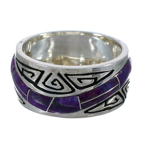 Southwestern Genuine Sterling Silver Magenta Turquoise Inlay Water Wave Ring Size 7 QX74303