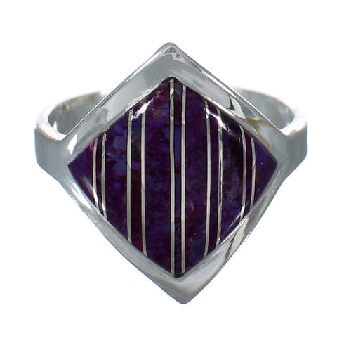 Southwest Silver Magenta Turquoise Inlay Ring Size 8-1/4 QX74343
