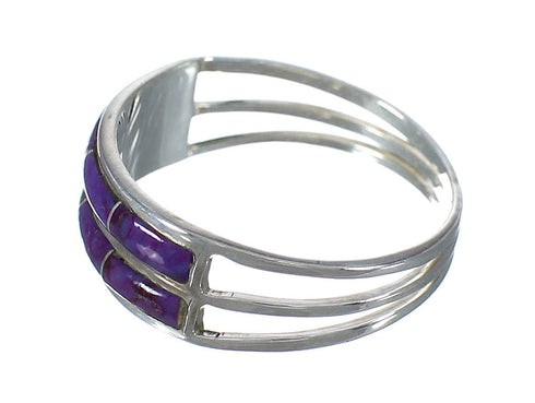Southwest Silver Magenta Turquoise Inlay Ring Size 7-1/2 QX74378