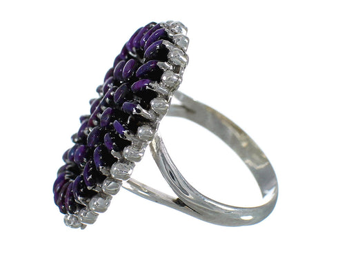 Silver Magenta Turquoise Southwestern Needlepoint Ring Size 6-1/4 QX74238