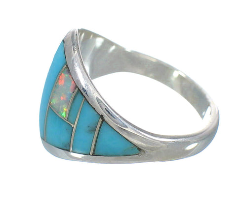 Turquoise And Opal Inlay Southwest Sterling Silver Ring Size 4-3/4 RX61746