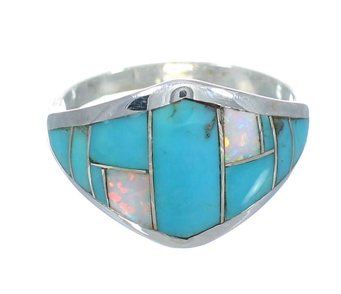 Authentic Sterling Silver Southwest Turquoise Opal Inlay Ring Size 6-3/4 RX61759