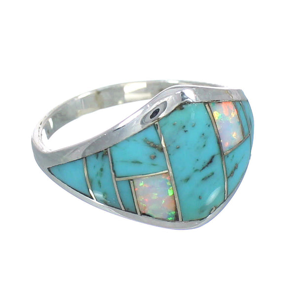 Turquoise Opal Inlay Authentic Sterling Silver Ring Size 6-3/4 RX61774