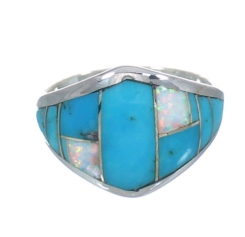 Opal And Turquoise Inlay Sterling Silver Ring Size 6-1/4 RX61784