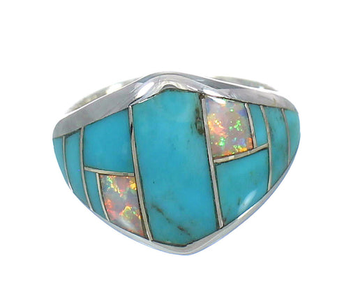 Genuine Sterling Silver Turquoise Opal Inlay Ring Size 5-1/4 RX61798