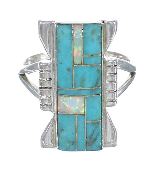 Turquoise Opal Inlay Authentic Sterling Silver Ring Size 7-1/4 RX61834