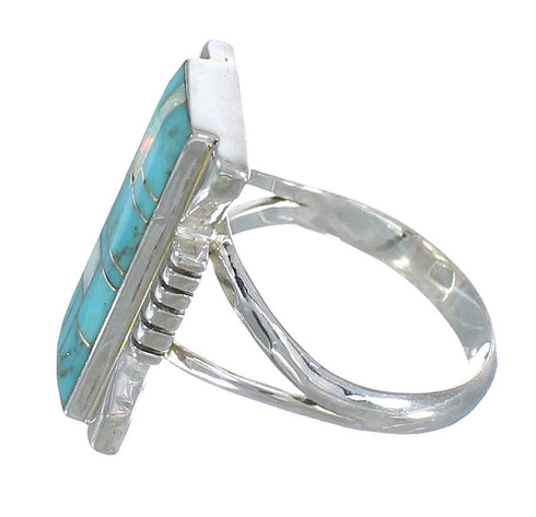Authentic Sterling Silver Southwest Turquoise Opal Inlay Ring Size 7-3/4 RX61838