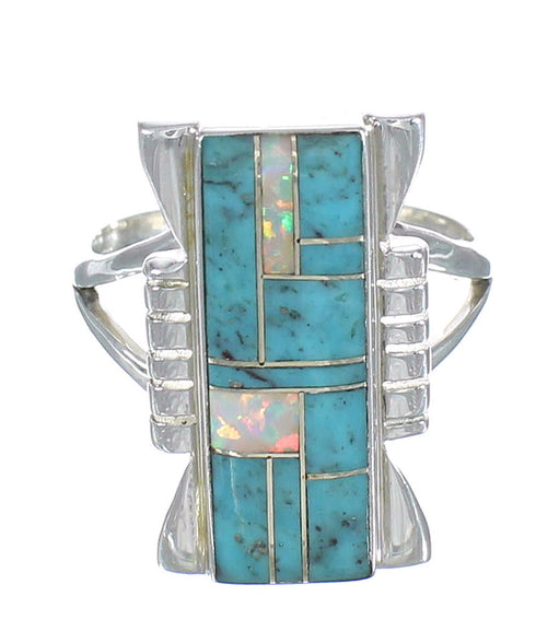 Southwest Turquoise And Opal Genuine Sterling Silver Ring Size 4-3/4 RX61866