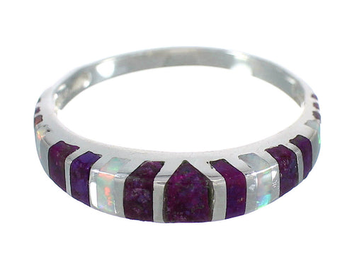 Authentic Sterling Silver Magenta Turquoise Opal Inlay Ring Size 7-3/4 RX60844