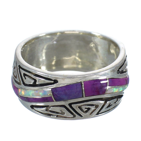 Authentic Sterling Silver Water Wave Magenta Turquoise Opal Inlay Ring Size 5-3/4 RX61313