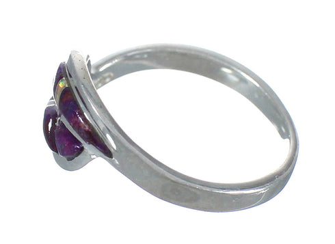 Authentic Sterling Silver Magenta Turquoise And Opal Inlay Ring Size 4-3/4 RX61341