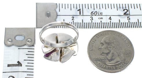 Sterling Silver Magenta Turquoise Mother Of Pearl Flower Ring Size 5 RX61414