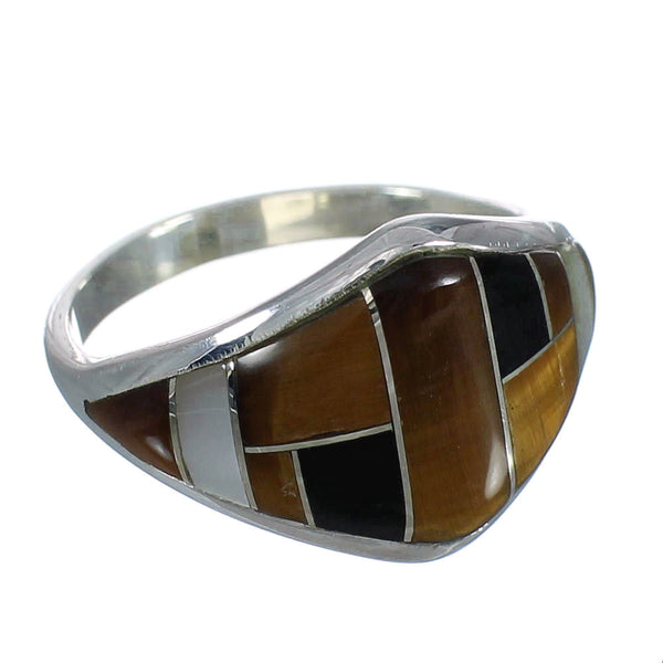 Southwest Authentic Sterling Silver And Multicolor Inlay Ring Size 6-3/4 VX62003