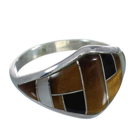 Genuine Sterling Silver And Multicolor Inlay Ring Size 4-3/4 VX61999