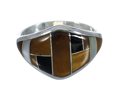 Genuine Sterling Silver And Multicolor Inlay Ring Size 4-3/4 VX61999