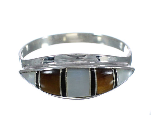 Sterling Silver And Multicolor Inlay Ring Size 7-1/2 VX62080