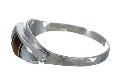 Sterling Silver And Multicolor Inlay Ring Size 7-1/2 VX62080