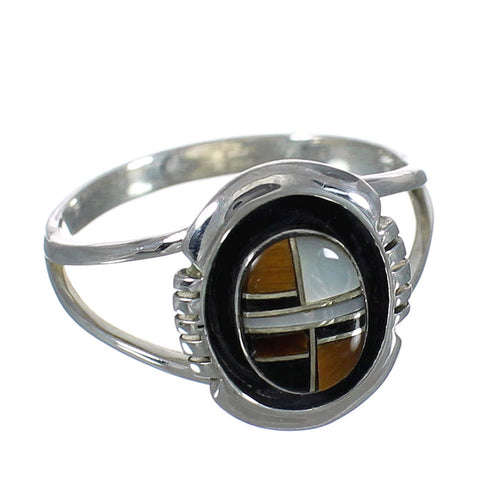 Southwest Authentic Sterling Silver And Multicolor Inlay Ring Size 7-3/4 VX62191
