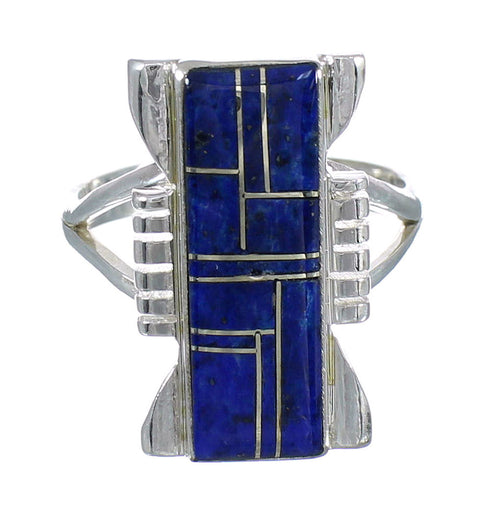 Genuine Sterling Silver Lapis Inlay Southwest Ring Size 5 VX61351
