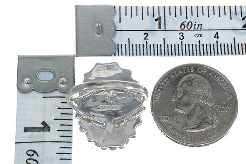 Silver Magenta Turquoise Needlepoint Ring Size 8-1/2 MX61538