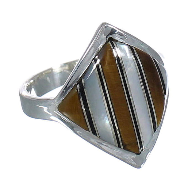 Sterling Silver Multicolor Inlay Ring Size 4-3/4 VX61581