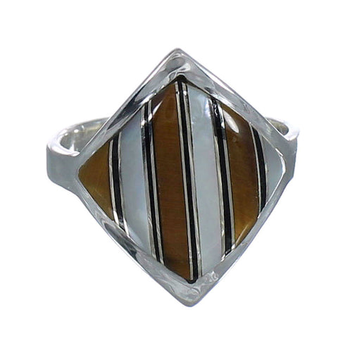Southwest Genuine Sterling Silver Multicolor Inlay Jewelry Ring Size 8-3/4 VX61706
