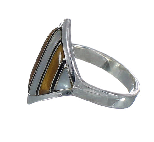 Sterling Silver Multicolor Inlay Ring Size 4-3/4 VX61581