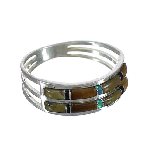 Southwest Genuine Sterling Silver And Multicolor Inlay Jewelry Ring Size 6-3/4 VX61768