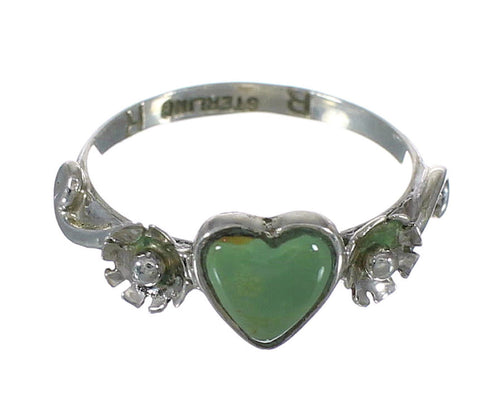 Turquoise And Sterling Silver Southwest Heart Flower Ring Size 5-3/4 WX80357