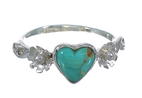 Turquoise Silver Heart Flower Southwestern Ring Size 5-1/4 WX80437