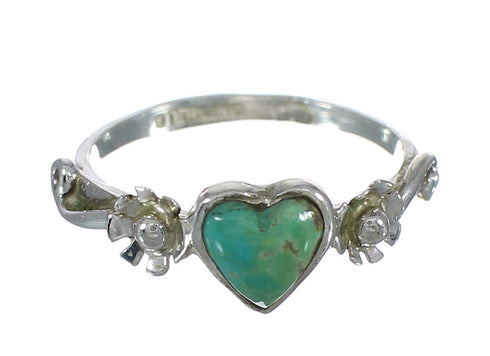 Genuine Sterling Silver Southwestern Turquoise Heart Flower Ring Size 5-1/4 WX80493