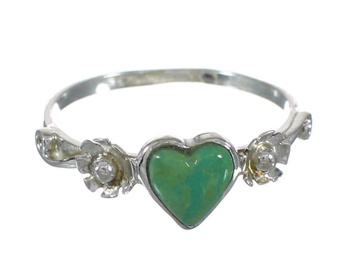 Genuine Sterling Silver Flower Southwest Turquoise Heart Ring Size 5-1/2 WX80532