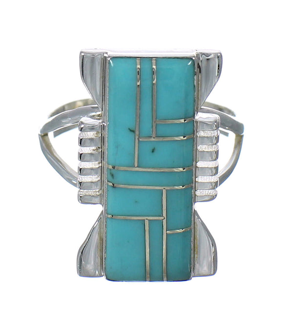 Genuine Sterling Silver And Turquoise Ring Size 7-3/4 RX62175