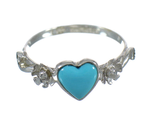 Sterling Silver Southwestern Turquoise Heart Flower Ring Size 6-3/4 RX62355