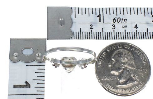 Southwest Turquoise Heart And Flower Sterling Silver Ring Size 7-3/4 RX62359