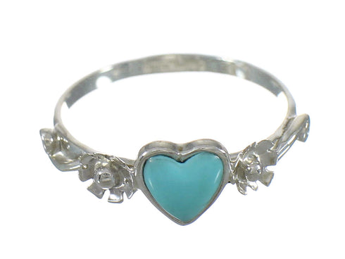 Authentic Sterling Silver Turquoise Heart Flower Ring Size 8-1/4 RX62390
