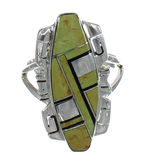 Southwest Sterling Silver Turquoise And Jet Inlay Ring Size 8-1/2 AX82342