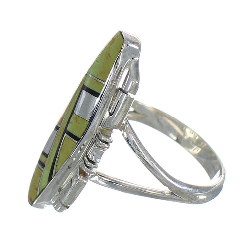 Southwest Sterling Silver Turquoise And Jet Inlay Ring Size 8-1/2 AX82342