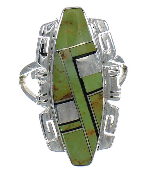 Southwest Silver Turquoise And Jet Ring Size 5-3/4 AX82351