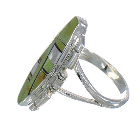 Southwest Silver Turquoise And Jet Ring Size 5-3/4 AX82351