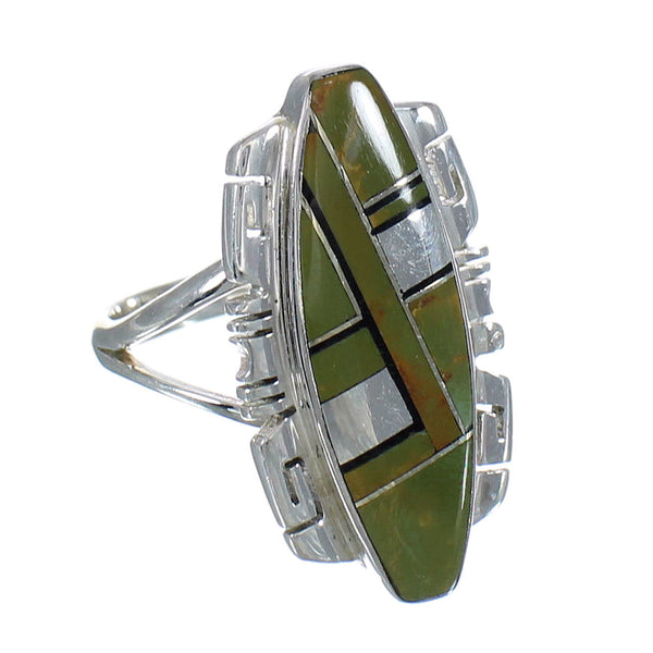 Southwest Silver Turquoise And Jet Inlay Ring Size 5-1/4 AX82358