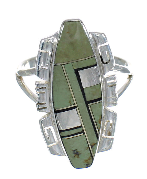 Southwest Sterling Silver Jet And Turquoise Ring Size 7-1/2 AX82383