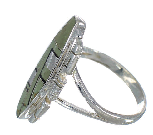 Southwestern Silver Jet And Turquoise Inlay Ring Size 8-1/2 AX82363