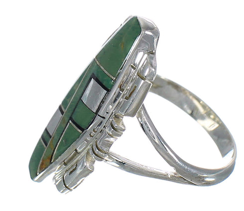 Southwest Sterling Silver Jet And Turquoise Inlay Ring Size 6 AX82384