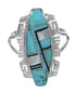 Southwest Jet And Turquoise Inlay Silver Jewelry Ring Size 5-1/4 AX82434
