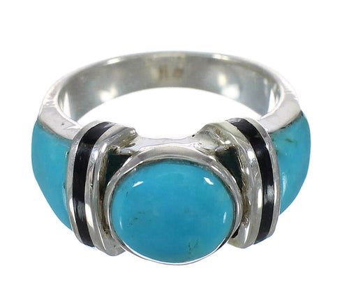 Southwest Jet And Turquoise Genuine Sterling Silver Jewelry Ring Size 5-1/2 AX82442