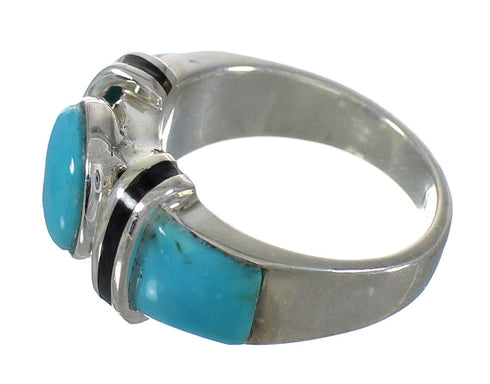 Southwest Jet And Turquoise Genuine Sterling Silver Jewelry Ring Size 5-1/2 AX82442